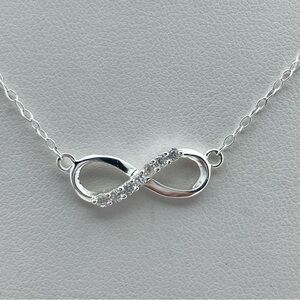 Sterling Silver 925 Infinity Necklace w/ CZ Stones, Tarnish Resistant
